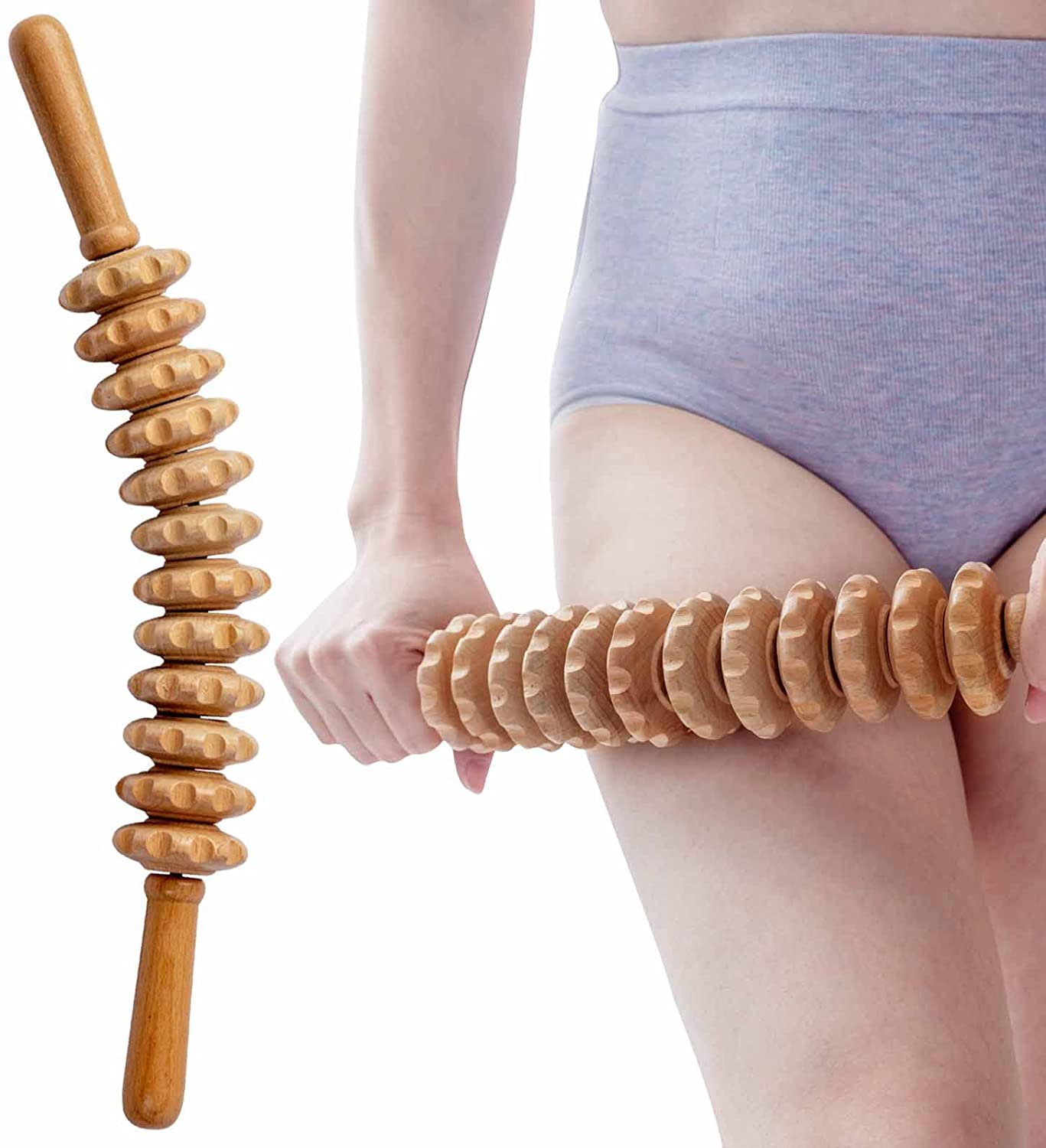12 Wheel Curved Wood Massage Roller For Body Massage